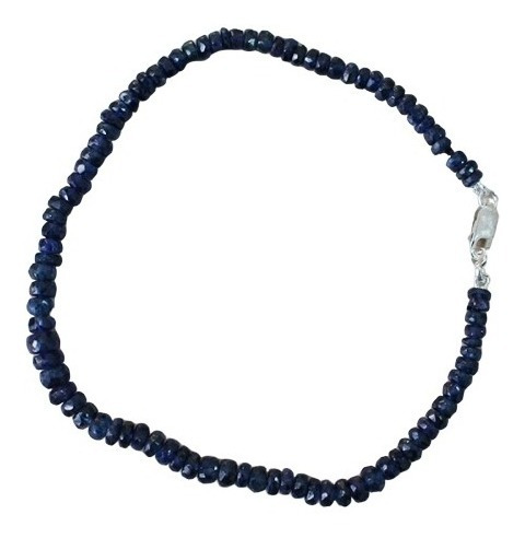 Pulseira Safira Azul Beads 3mm-4mm  C/ Fecho Em Prata 925