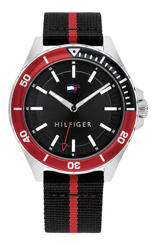 Reloj Tommy Hilfiger Para Hombre De Tela Negro Rojo 1792010