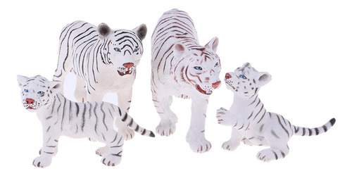 4 Piezas Simulación De Tigre Blanco Figura Juguete Modelo 
