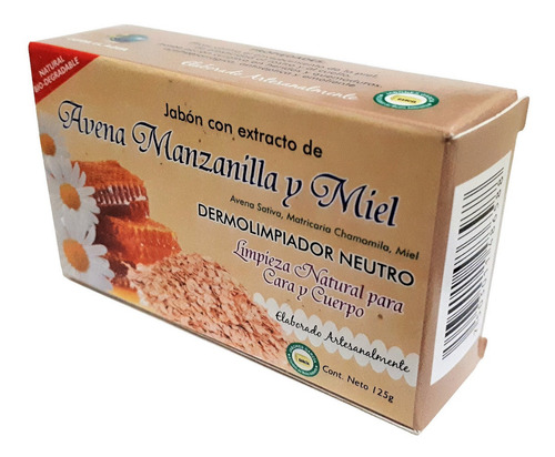 Jabón De Avena Manzanilla Miel 100% Vegano Ecológico 3 Pzas.