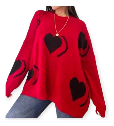 Sweater Oversize Estampado Cuello Redondo Lana Super Amplios