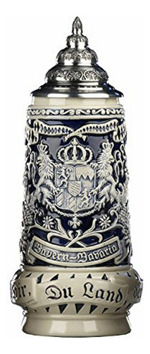 German Beer Stein Grey Bavaria Stein, State Coat Of Arms In 