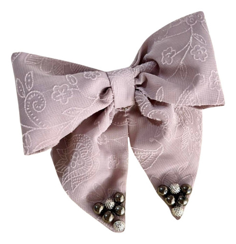 Accesorio Hebilla Fiesta Para Pelo Moño Lazo Bordado Perlas Color Lila