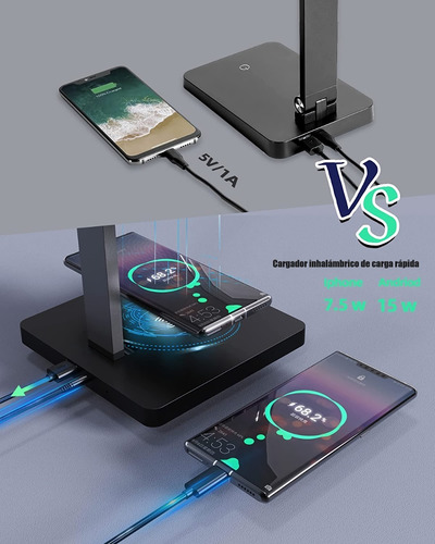 Imagen 4 de 6 de Lampara De Mesa Escritorio Con Cargador Inalambrico Y Usb