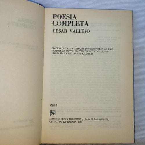 Imagen 3 de 10 de Poesia Completa Cesar Vallejos 50 Aniver R Hernandez Novas