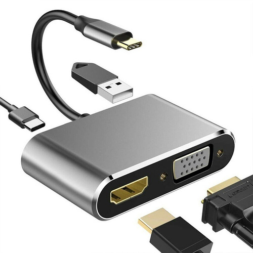 Hub Adaptador Usb-c 4 En 1: Vga+hdmi+usb 3.0+usb-c Pd 4k Hd