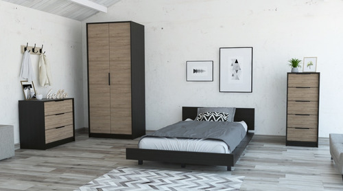 Cama 1,5 Plaza + Closet 2p + Comoda 5c + Comoda 3c - Wengue