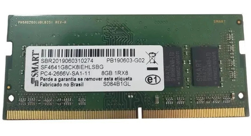 Memoria Para Notebook Smart Ddr4 8gb 2666mhz Pc4-2666v 1rx8