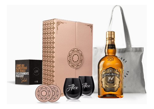 Box Whisky Chivas Regal 15 Vasos Negros Grabados