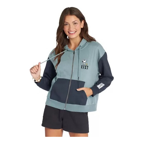 Campera Roxy Mujer Canguro Peanuts Zip Frizada