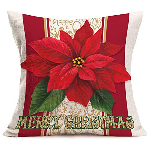 Tlovudori Merry Navidad Rojo Poinsettia Floral Tiro Zfs3o