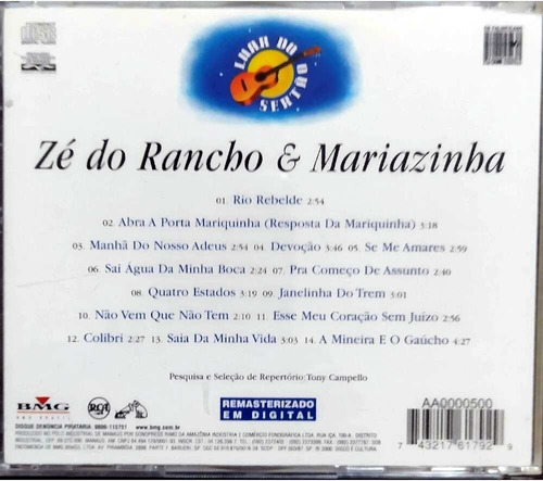 Cd Zé Do Rancho & Mariazinha Luar Do Sertão 2000 (Usado)
