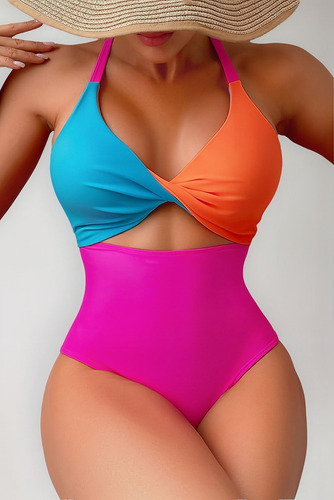 Traje De Baño De Una Sola Pieza Con Bloques De Color Para Mu