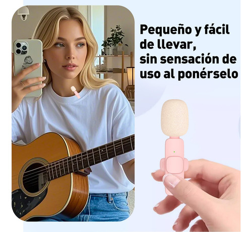Micrófono Inalámbrico Bluetooth 2en1 Con Clip Para Móviles Rosa+lightning