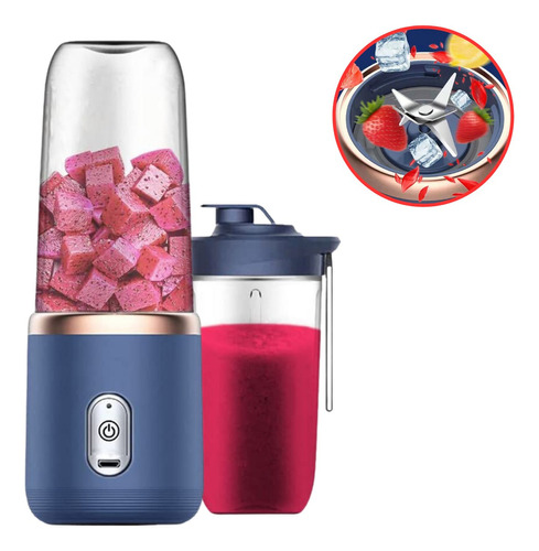 Mini Liquidificador Portátil Recarregável Mixer Usb Academia Cor Azul 110/220