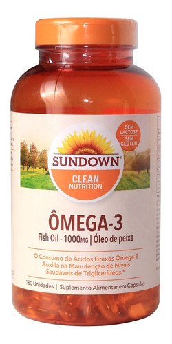 Fish Oil 1000 Mg Ômega 3 Óleo De Peixe Sundown 180 Cápsulas