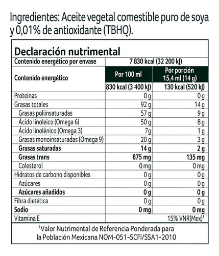 Aceite Comestible Puro De Soya Nutrioli Con 3 Piezas De 946m