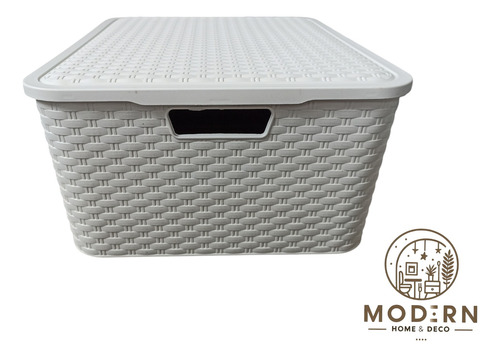 Canasto Organizador Rattan 33lts C/tapa Grande Blanco