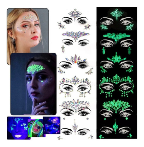 Strass Gemas Autoadhesivos Faciales Fluo Brilla Oscuridad