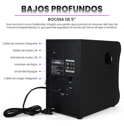 Minicomponente Fol Fs-p240: Sonido Potente Claro Bluetooth Negro 32 W