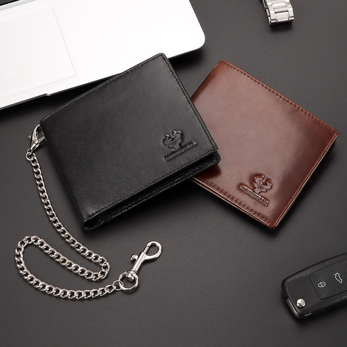 Cartera De Cuero Genuino Con Cierre Antirrobo Rfid Para Homb