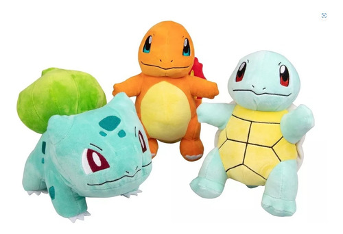 Trío Peluches Pokemon Charmander + Squirtle + Bulbasaur 18cm