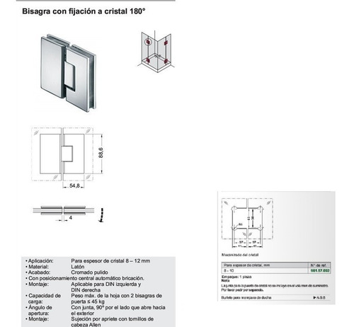 Imagen 3 de 3 de Bisagra Para Mampara Vidrio-vidrio Hafele 981.57.092 Unidad