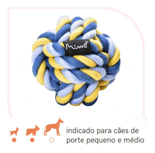 Imagem 2 de 5 de Brinquedo P/ Cãe Bolinha De Corda Azul-amarelo Mimo G Pp103