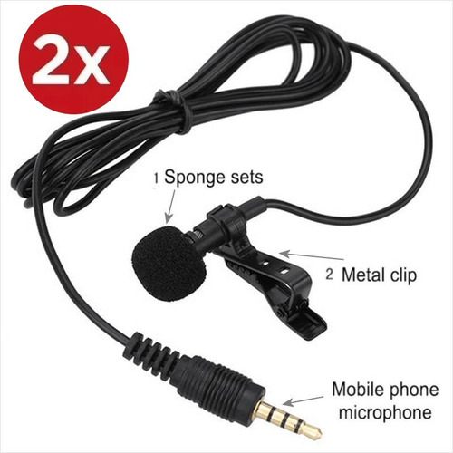 Imagen 3 de 7 de Pack 2 Micrófono Solapa Mini Lavalier Jack 3.5mm P/ Celular!