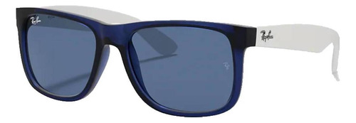Óculos de sol Ray-Ban Justin Color Mix Standard armação de náilon cor matte transparent blue, lente dark blue de cristal clássica, haste white de náilon - RB4165