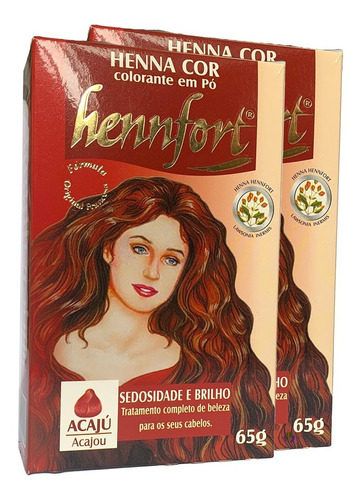 Kit 2 Henna Hennfort Em Pó 65g - Acaju