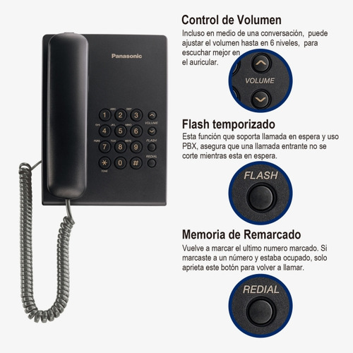 Teléfono Panasonic KX-TS500 fijo - color negro
