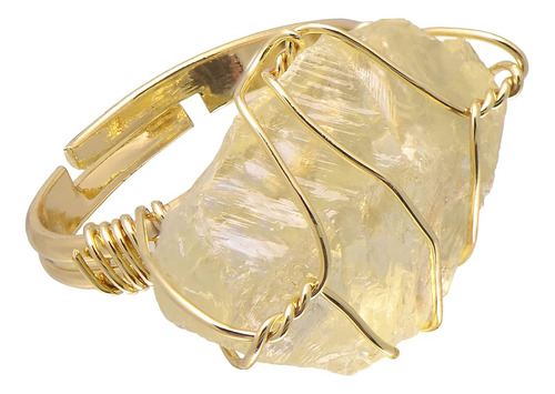  Anillo De Cristal Amarillo De Piedra Áspera De Cuarzo...