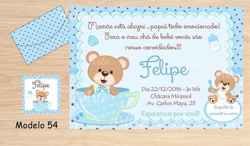 Imagem 2 de 3 de 64 Convite Chá De Bebê Fraldas Revelação Panela Aniversario