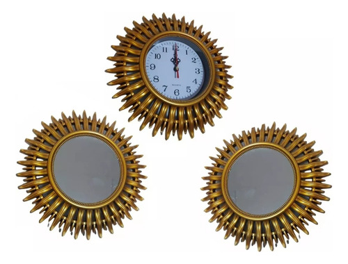 Set Reloj De Pared + 2 Espejos Decoracion Hogar Vintage Gs