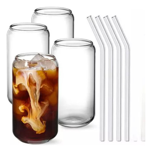 Nuevo Pack De 4vasos De Vidrio Con Tapa De Bambú +bombilla