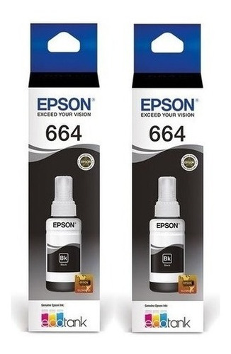 2 Pack Tinta Epson T664 Negro L310 L380 L395 L396 L495 L /k