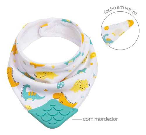 Bandana Babador Com Mordedor Divertido Dino Dinossauro Buba