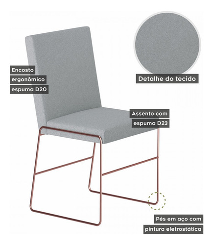 Mesa De Jantar 4 Lugares Dubai Linho Cinza Claro/cobre/siena