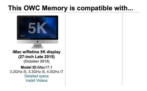Imagem 3 de 5 de Memoria Owc 32gb (2x16gb) 12800 Ddr3l 1600mhz iMac 27-2015