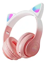 Comprar Audífonos De Gato Bluetooth Audífonos Con Orejas Niña Rgb Color Rosa\u002FBlanco