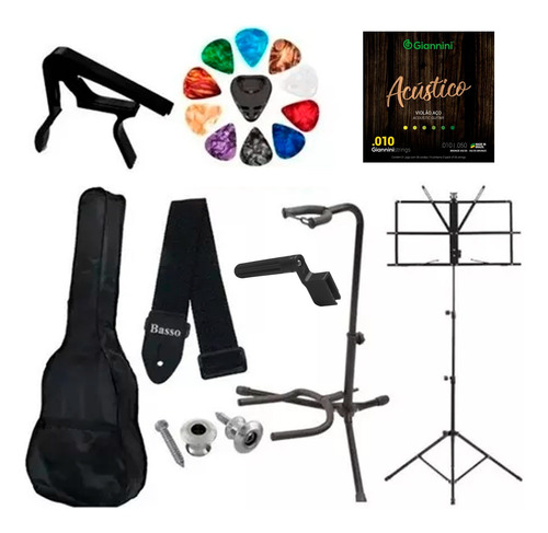 Kit 10 Acessórios Para Violão Com Capa E Encordoamento