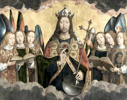 Lienzo Canvas Arte Sacro Cristo Y Ángeles Musicales 80x102