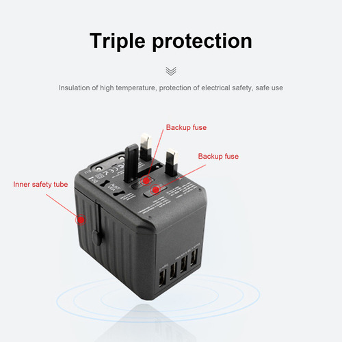Adaptador De Viagem Universal 100-250v Com 4 Portas Usb Para