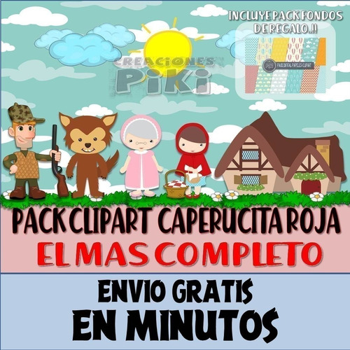 Pack Imágenes Clipart Caperucita Roja Lobo Cazador + Regalo