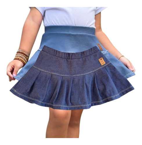 Saia Shorts Infantil Jeans Fake Azul Menina 01-10 Ano Rodada