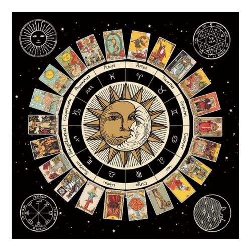 Paño De Tarot Grande 75x75 Importado Rueda Carta Astrológico