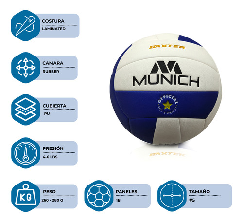 Pelota Voley Munich Baxter Profesional Soft Touch Laminadax6