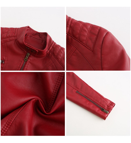 Chaqueta De Cuero Casual Para Mujer Con Cuello Alto, Abrigo
