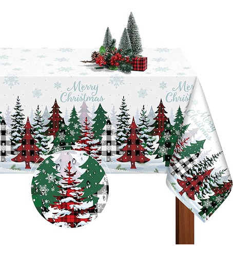 Mantel Arbol Navidad Cuadros Con Diseño Copos Nieve Navidad